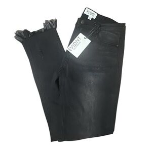 Evidnt‎ Hermosa Jeans Womens 26 Black Denim Wash Skinny Stretches Raw Hem New